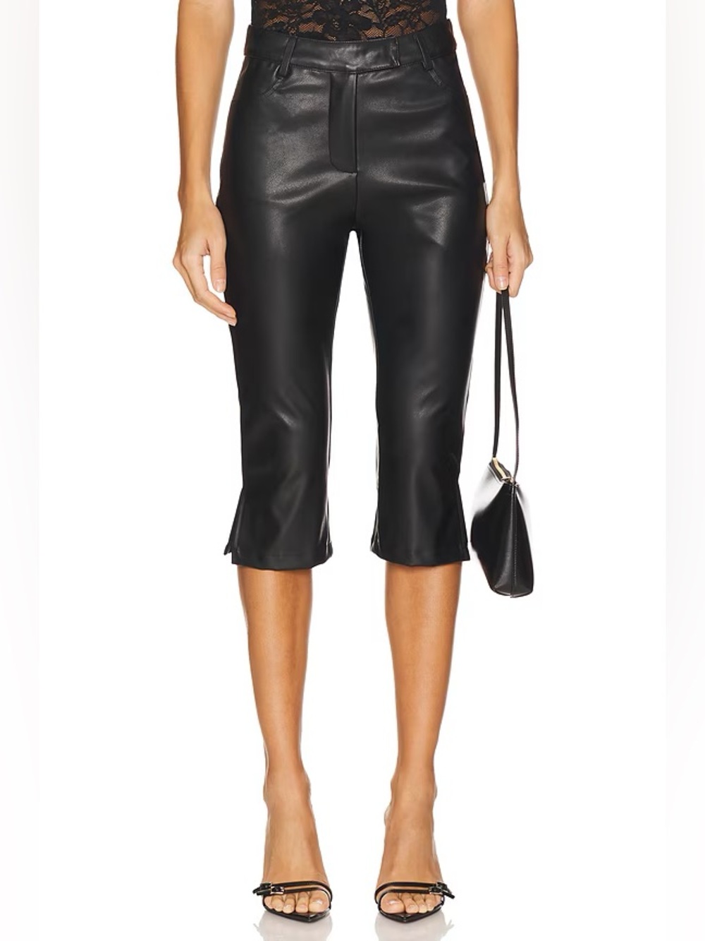 Superdown Black Faux Leather Capri Pants Size S